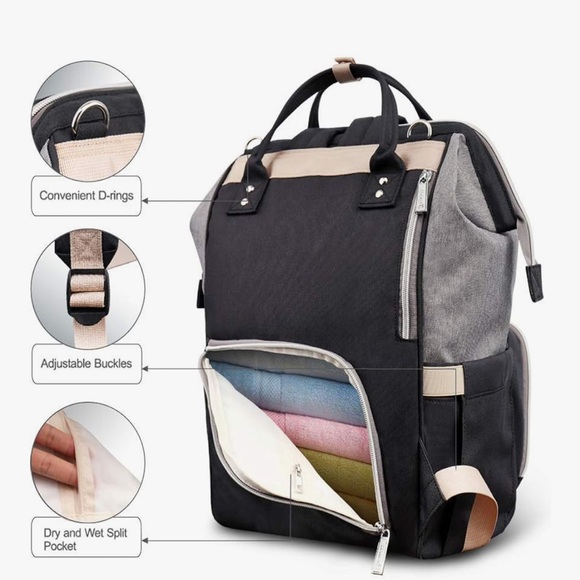 Hafmall black and grey cloth backpack diaper bag - Picture 2 of 15